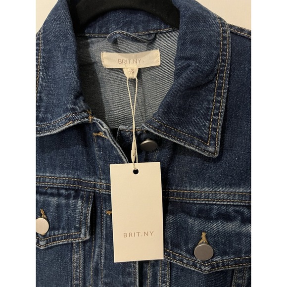 NWT Brit.NY Denim Jacket Juniors Embellished Satin Back Mixed Design Size XS - Picture 2 of 7